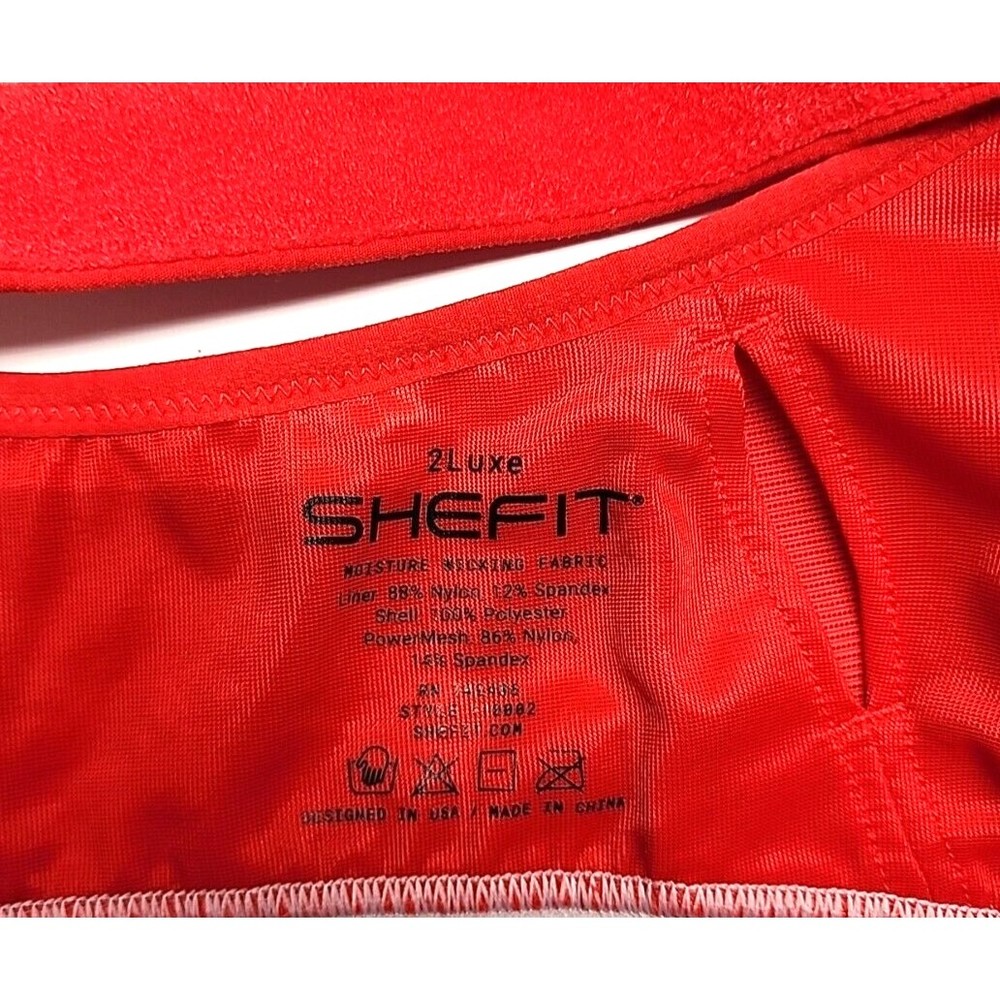 SHEFIT Red Front-Zip Cross-Back Sports Bra with Pink Band - Picture 8 of 8